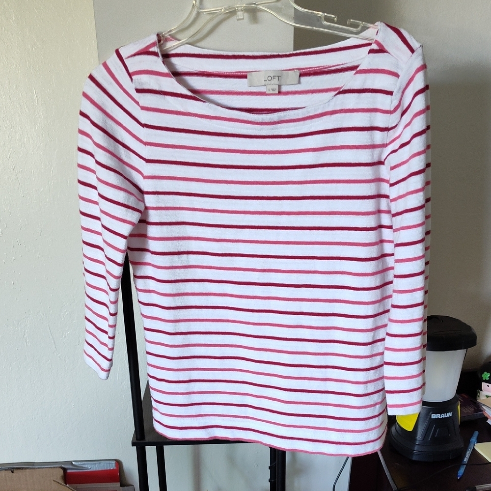 LOFT Red and White Striped Top